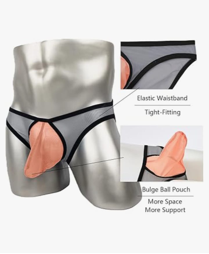 Men's Mesh Underwear Briefs See Through Breathable Briefs Whit Bulge Pouch